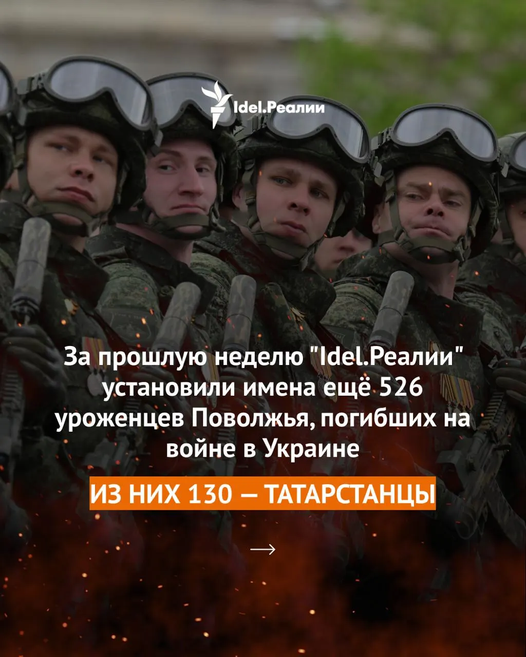 За прошедшую неделю выявили имена ещё 526 уроженцев Поволжья, погибших в ходе войны; по состоянию на 18 мая по регионам ПФО (включая Астраханскую область) зарегистрировано не менее 55 000 погибших. Приведена разбивка по регионам.