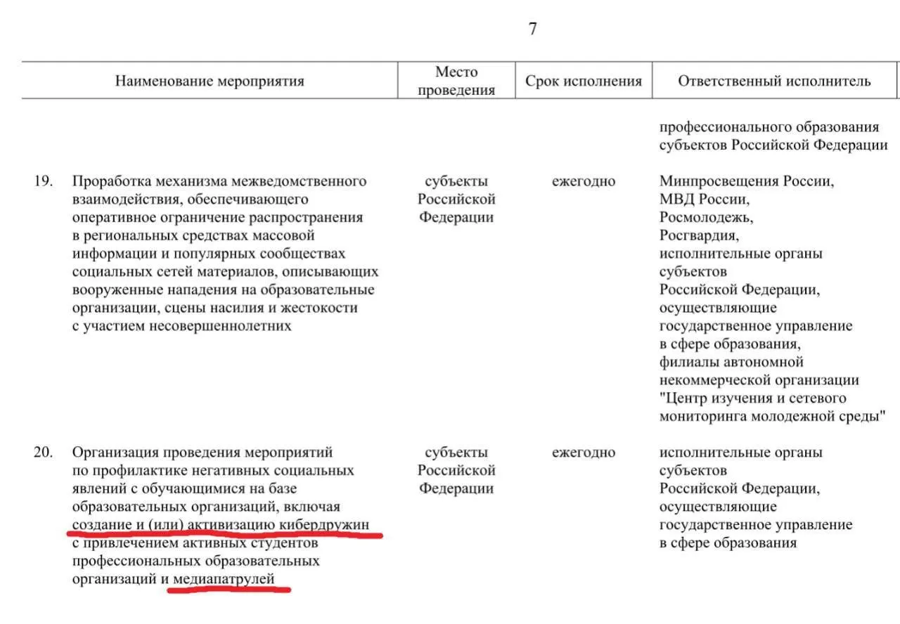 До 2030 года предполагается привлечь учащихся профессиональных образовательных организаций для патрулирования соцсетей и выявления материалов, которые власти сочтут «негативными».
